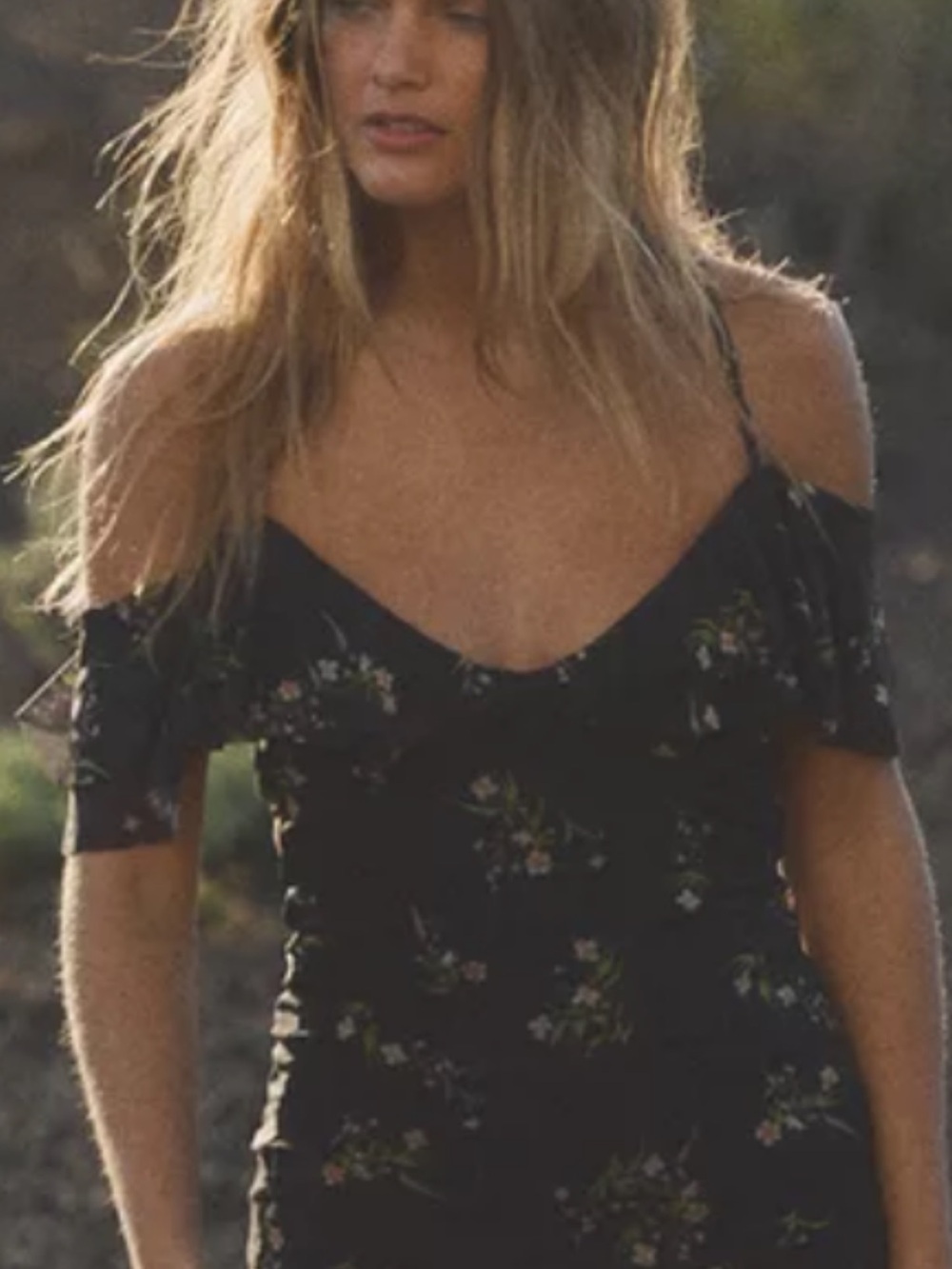 Zara Black Floral Ruffle Cold-Shoulder Camisole